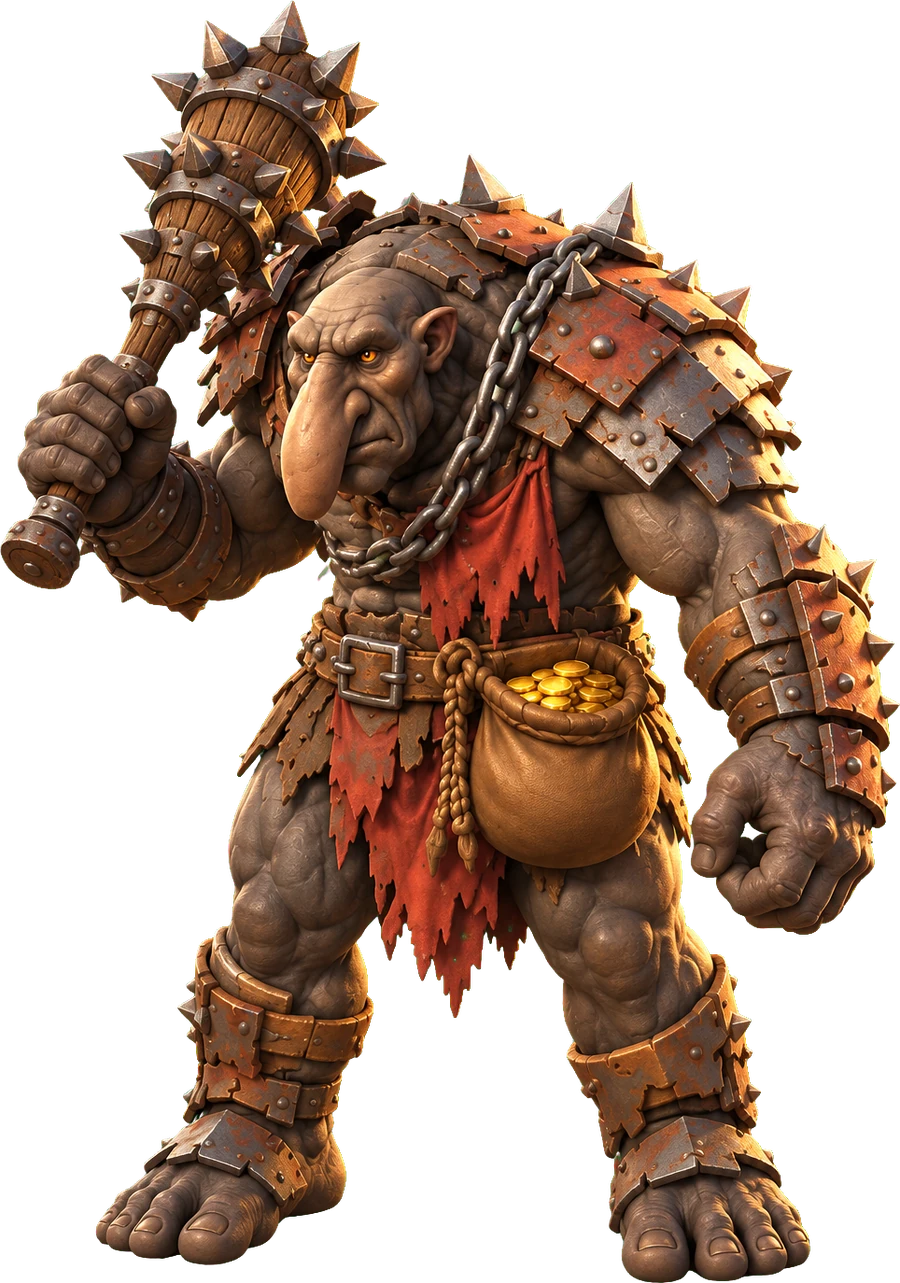 O Troll de armadura enferrujada com o porrete de espinhos